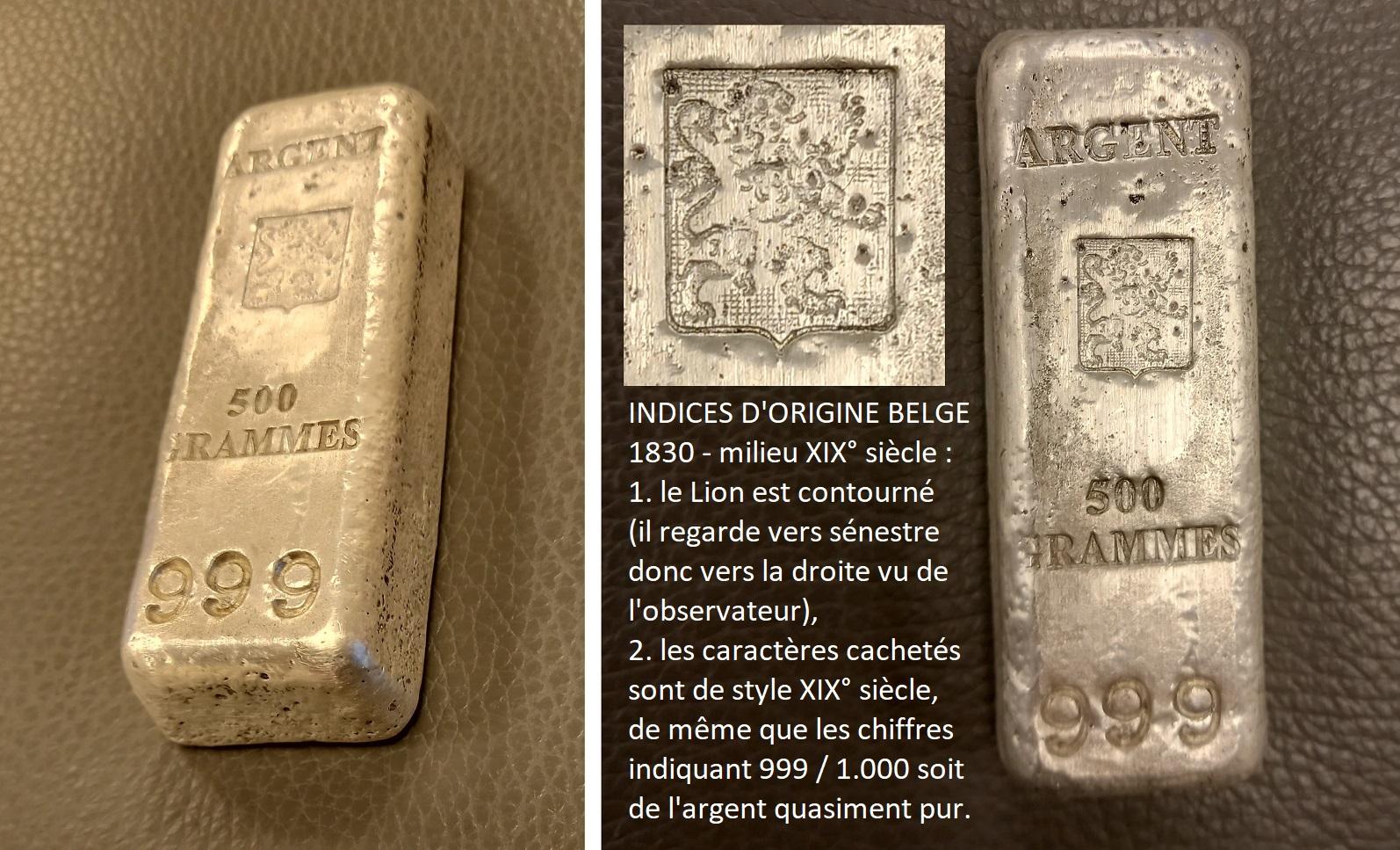 Lingot belge au lion contourne xixs descriptif texte